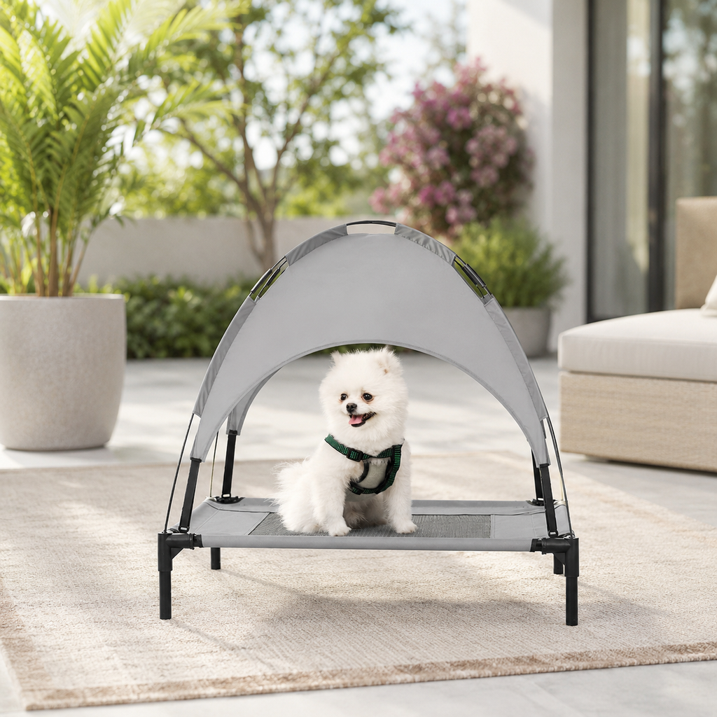 Portable Elevated Cooling Dog Bed with Shade Canopy - Small/Medium