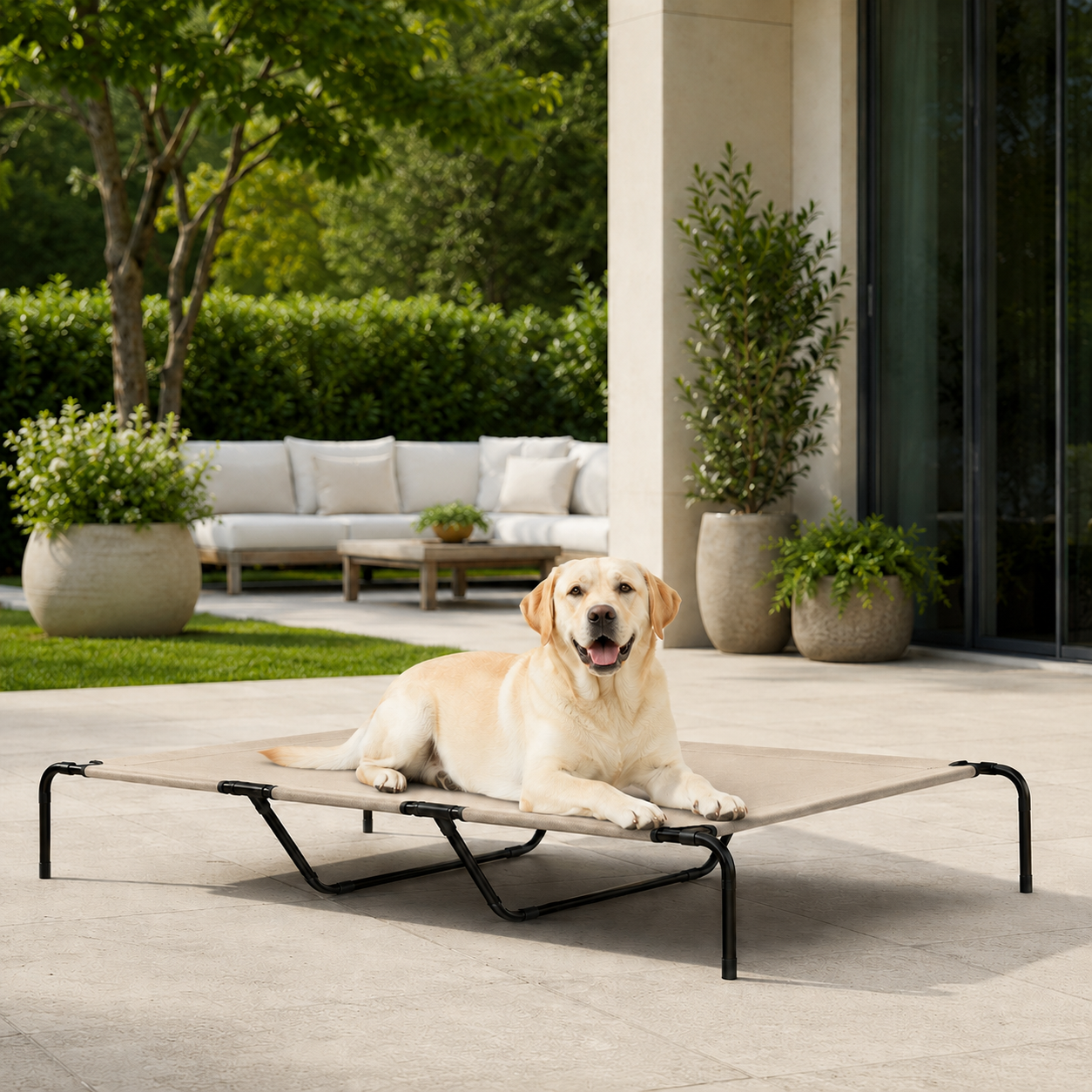 XXL Elevated Patio Dog Bed for Large Breeds - Sand Beige