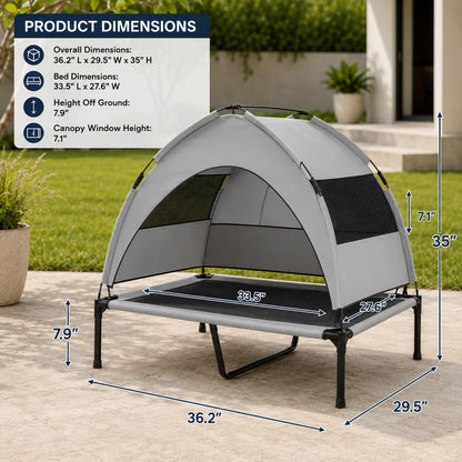 Elevated Cooling Dog Bed with Canopy, Cooling Pad & Travel Bag