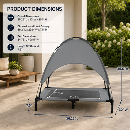 Elevated Cooling Dog Bed with Removable Shade Canopy, 36 inch