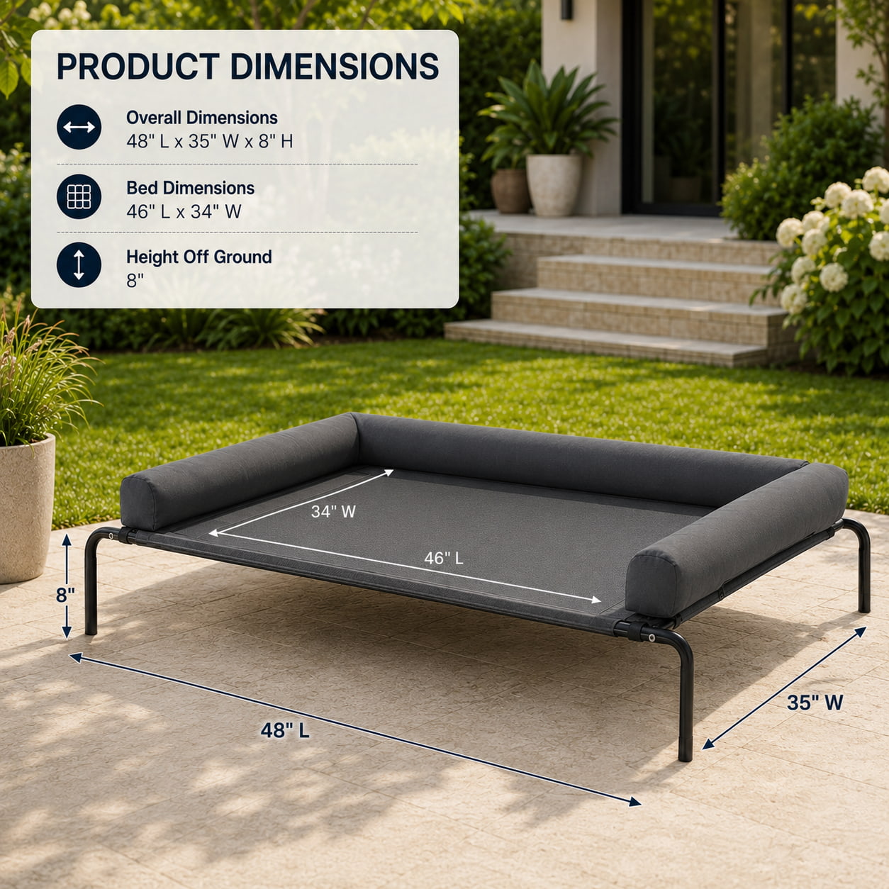 XL Elevated Cooling Dog Bed with Support Pillow for Large Dogs