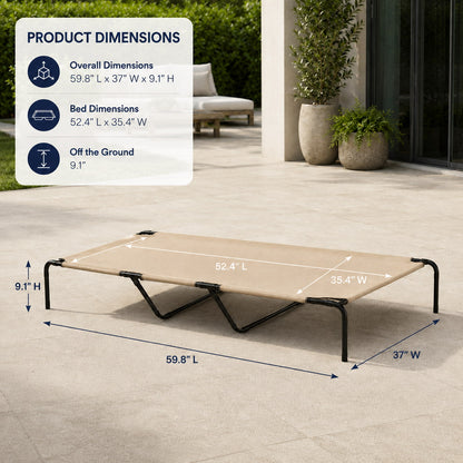 XXL Elevated Patio Dog Bed for Large Breeds, Sand Beige