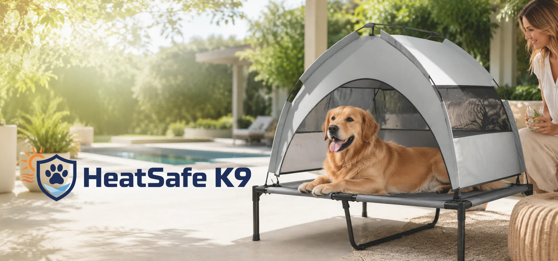 Elevated cooling dog bed for outdoor summer comfort
