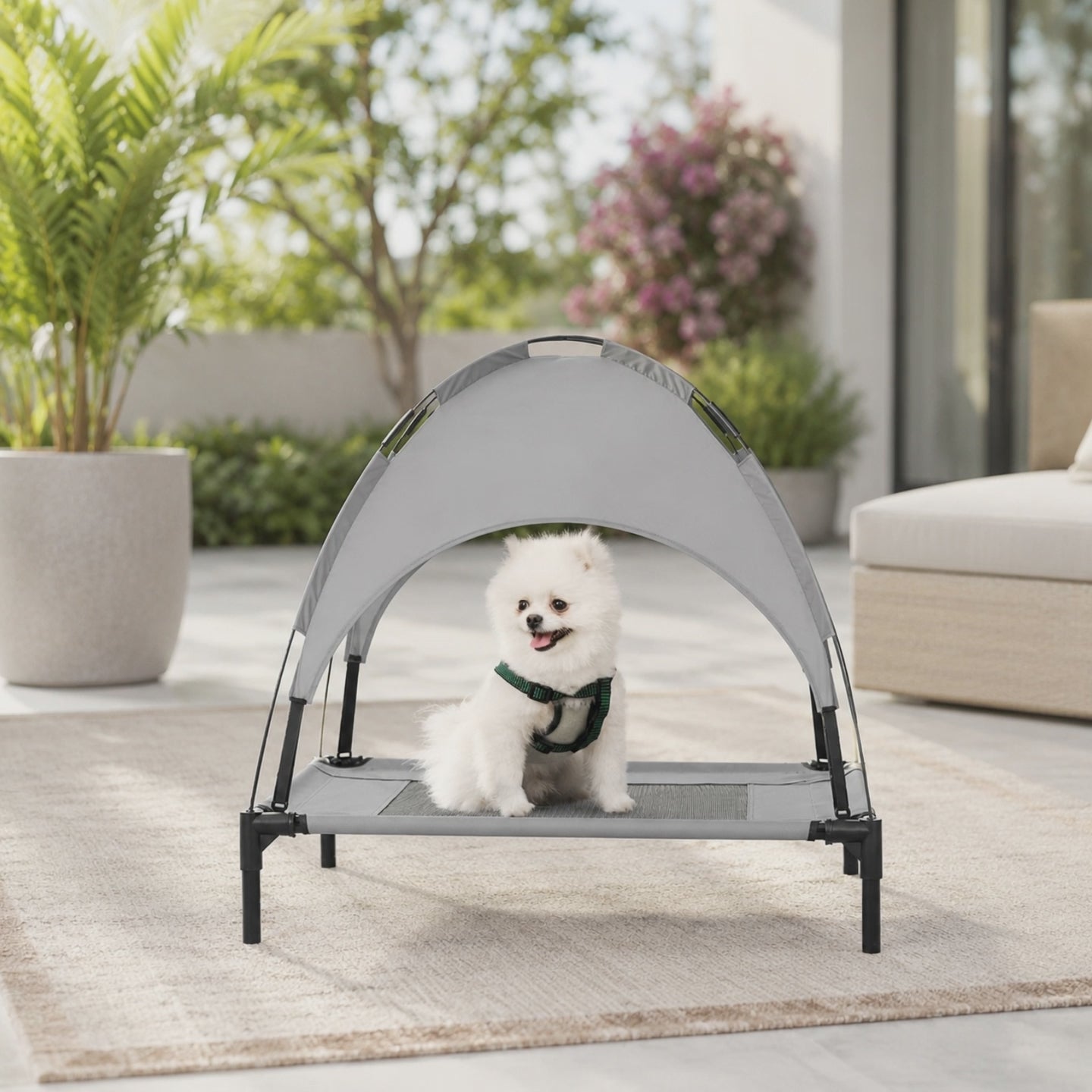 Portable Elevated Cooling Dog Bed with Shade Canopy - Small/Medium