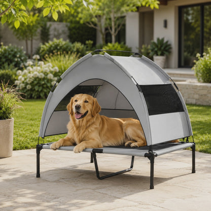 Elevated Cooling Dog Bed with Canopy, Cooling Pad & Travel Bag